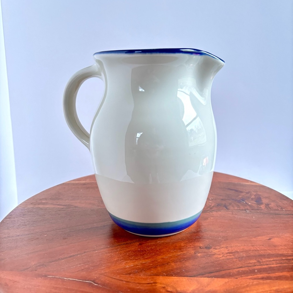 Pfaltzgraff Northwinds Pitcher Blue Green Rim 90s Stoneware